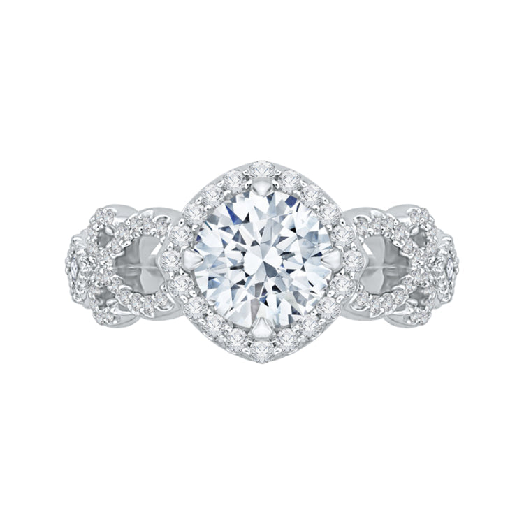 14K Two-Tone Gold Round Diamond Halo Engagement Ring with Split Shank (Semi-Mount)