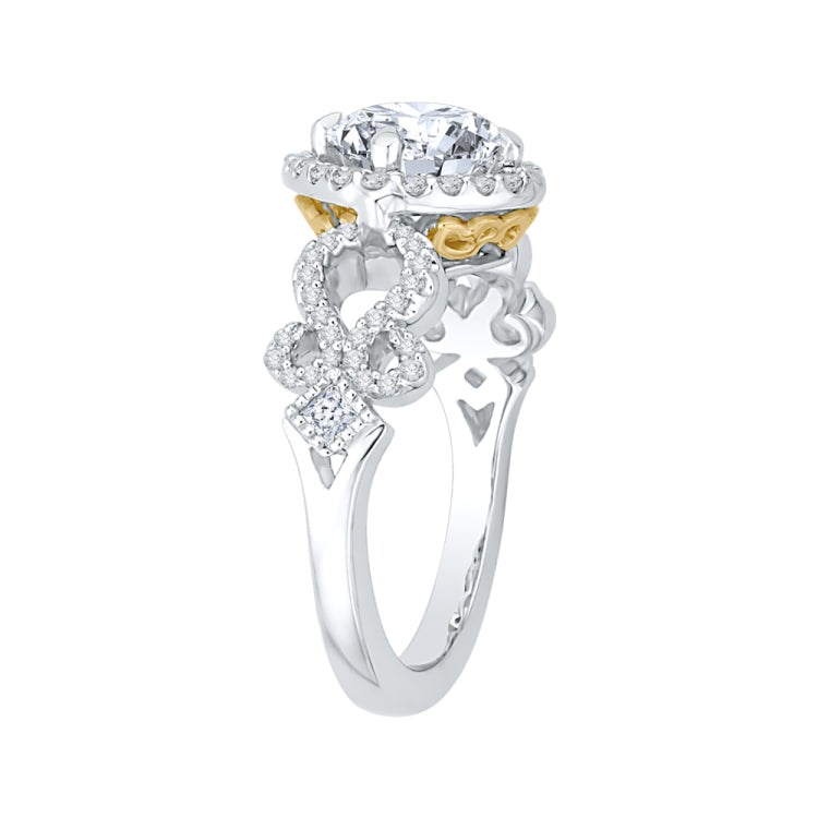 14K Two-Tone Gold Round Diamond Halo Engagement Ring with Split Shank (Semi-Mount)