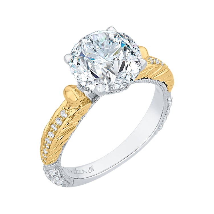 18K Two-Tone Gold Round Diamond Engagement Ring (Semi-Mount)