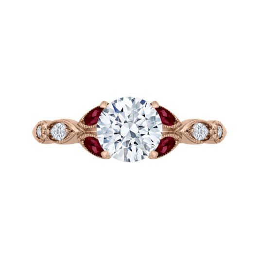 14K Rose Gold Round Diamond and Ruby Engagement Ring (Semi-Mount)