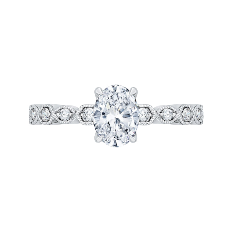 14K White Gold Oval Diamond Floral Engagement Ring (Semi-Mount)