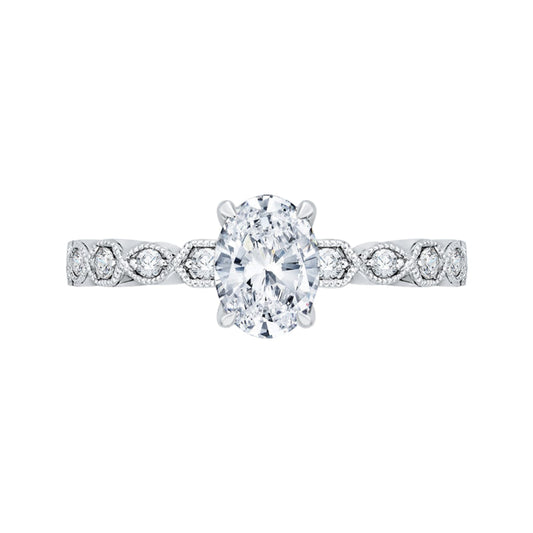 14K White Gold Oval Diamond Floral Engagement Ring (Semi-Mount)
