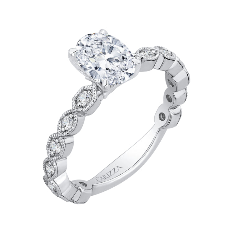 14K White Gold Oval Diamond Floral Engagement Ring (Semi-Mount)