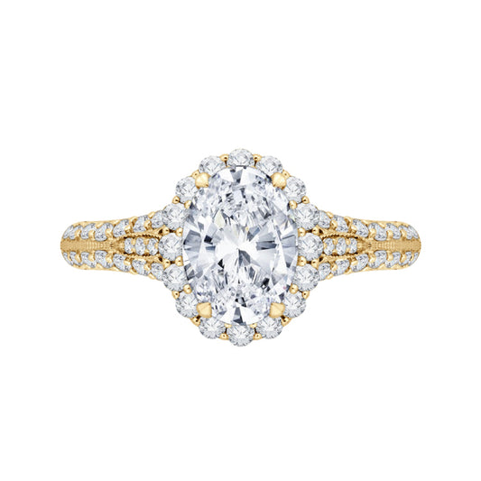 Oval Diamond Halo Vintage Engagement Ring In 14K Yellow Gold (Semi-Mount)