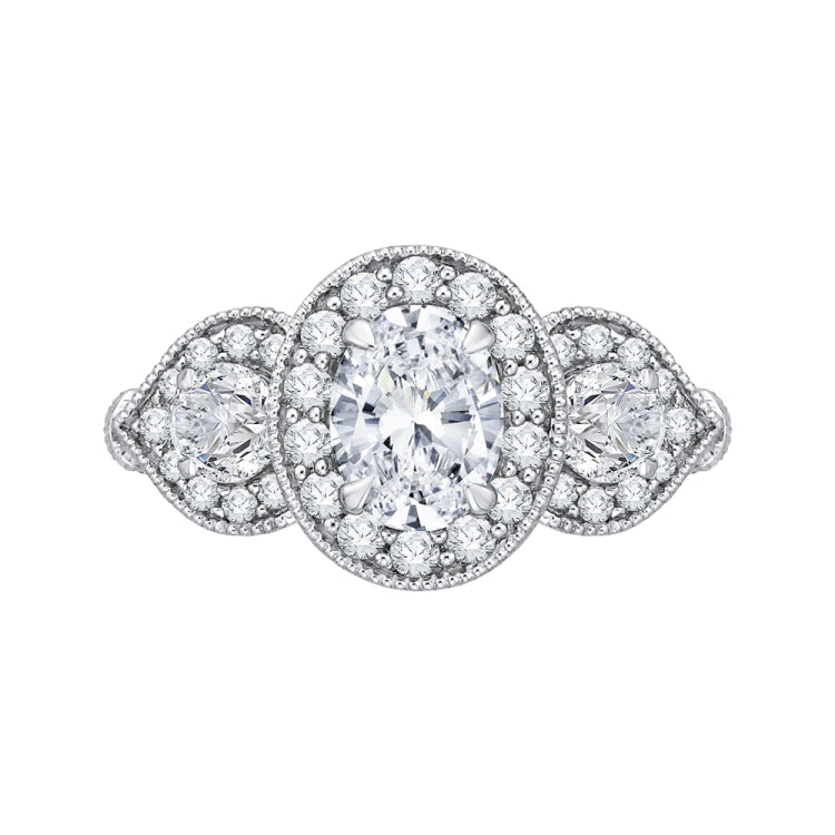 14K White Gold Oval Diamond Halo Engagement Ring (Semi-Mount)