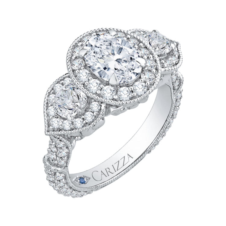 14K White Gold Oval Diamond Halo Engagement Ring (Semi-Mount)