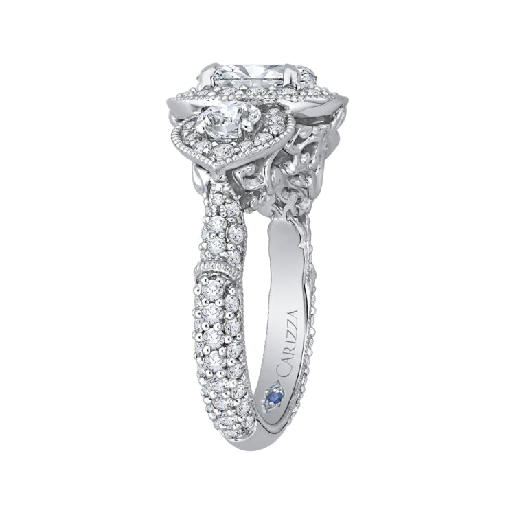 14K White Gold Oval Diamond Halo Engagement Ring (Semi-Mount)