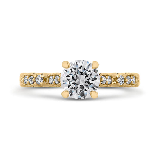 14K Yellow Gold Round Diamond Vintage Engagement Ring (Semi-Mount)