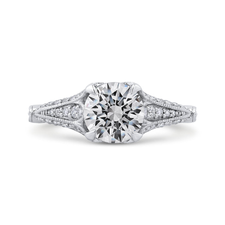 Round Cut Diamond Vintage Engagement Ring In 14K White Gold (Semi-Mount)