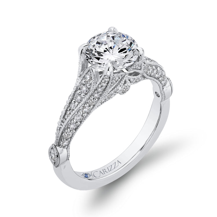 Round Cut Diamond Vintage Engagement Ring In 14K White Gold (Semi-Mount)