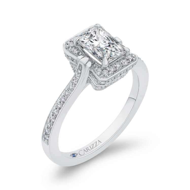 14K White Gold Emerald Cut Diamond Engagement Ring (Semi-Mount)