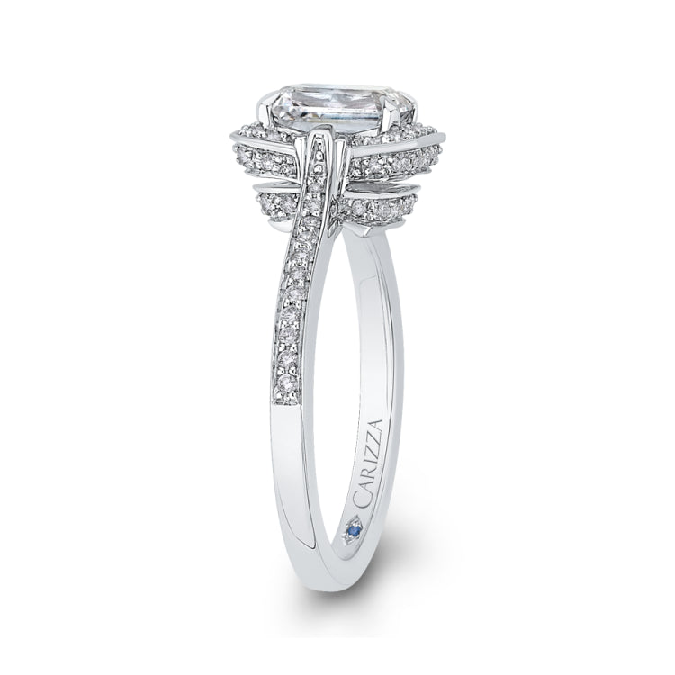 14K White Gold Emerald Cut Diamond Engagement Ring (Semi-Mount)