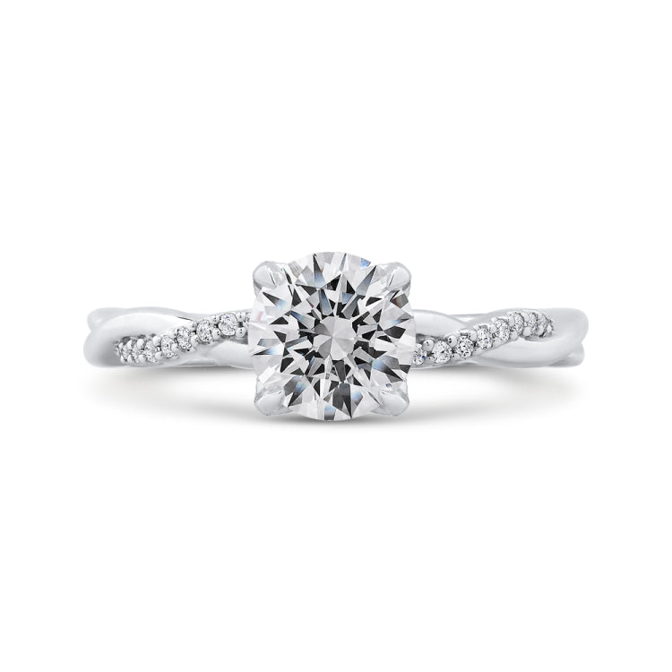 14K White Gold Round Diamond Engagement Ring with Criss-Cross Shank (Semi-Mount)