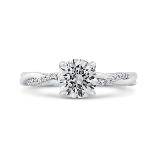 14K White Gold Round Diamond Engagement Ring with Criss-Cross Shank (Semi-Mount)