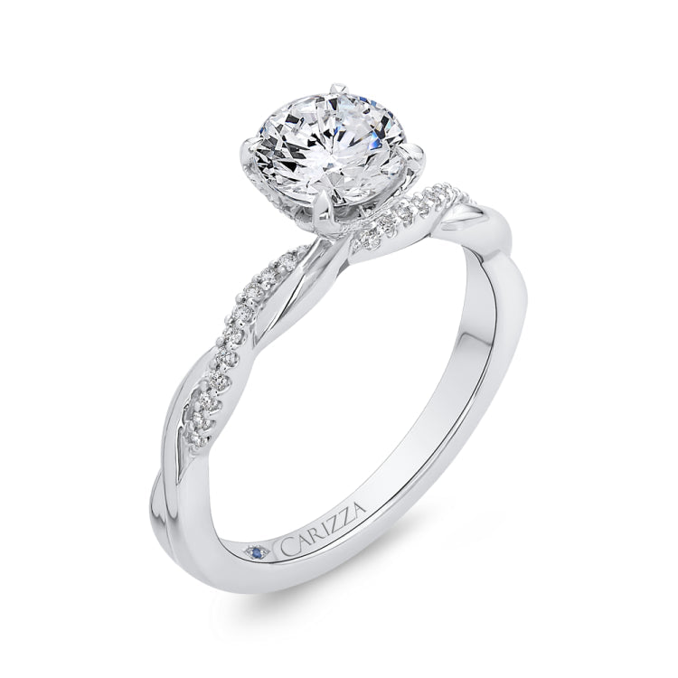 14K White Gold Round Diamond Engagement Ring with Criss-Cross Shank (Semi-Mount)