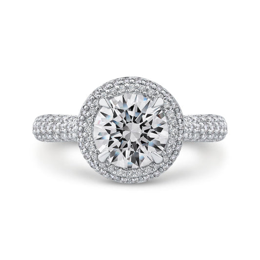 14K White Gold Round Diamond Double Halo Engagement Ring (Semi-Mount)