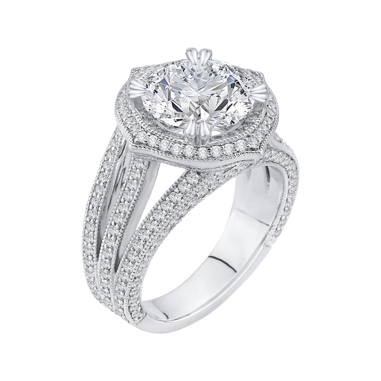 18K White Gold Round Cut Diamond Halo Engagement Ring (Semi-Mount)