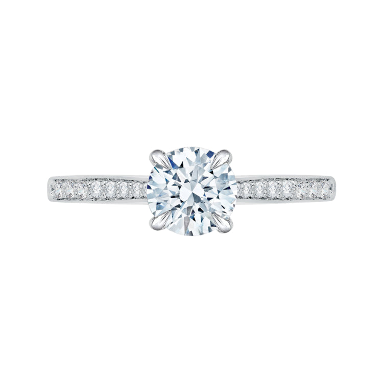 14K White Gold Round Diamond Solitaire with Accents Engagement Ring (Semi-Mount)