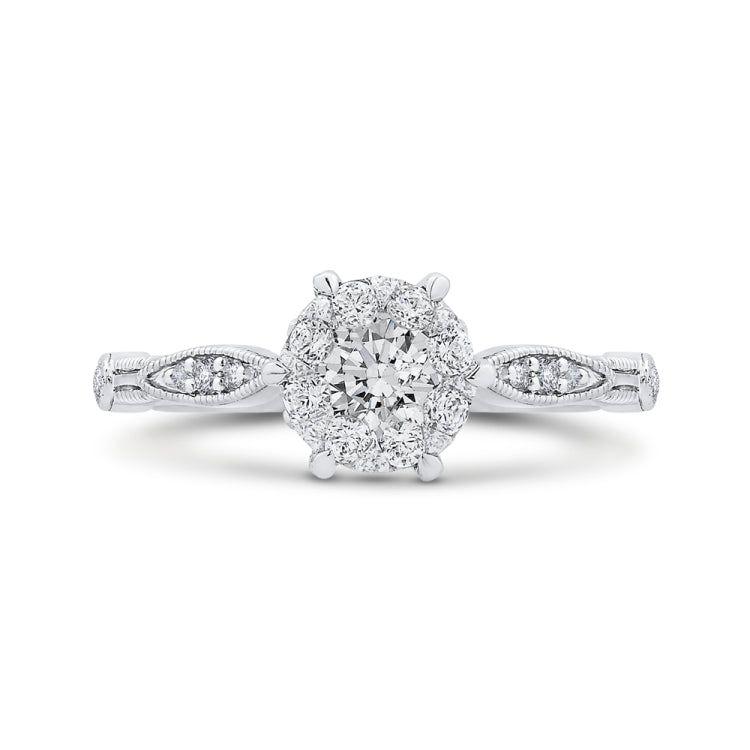 14K White Gold Round & Marquise Diamond Engagement Ring