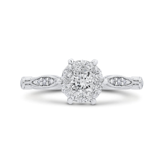 14K White Gold Round & Marquise Diamond Engagement Ring