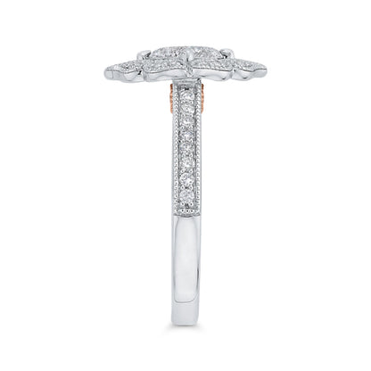 14K White Gold Round Cut Diamond Flower Shape Engagement Ring