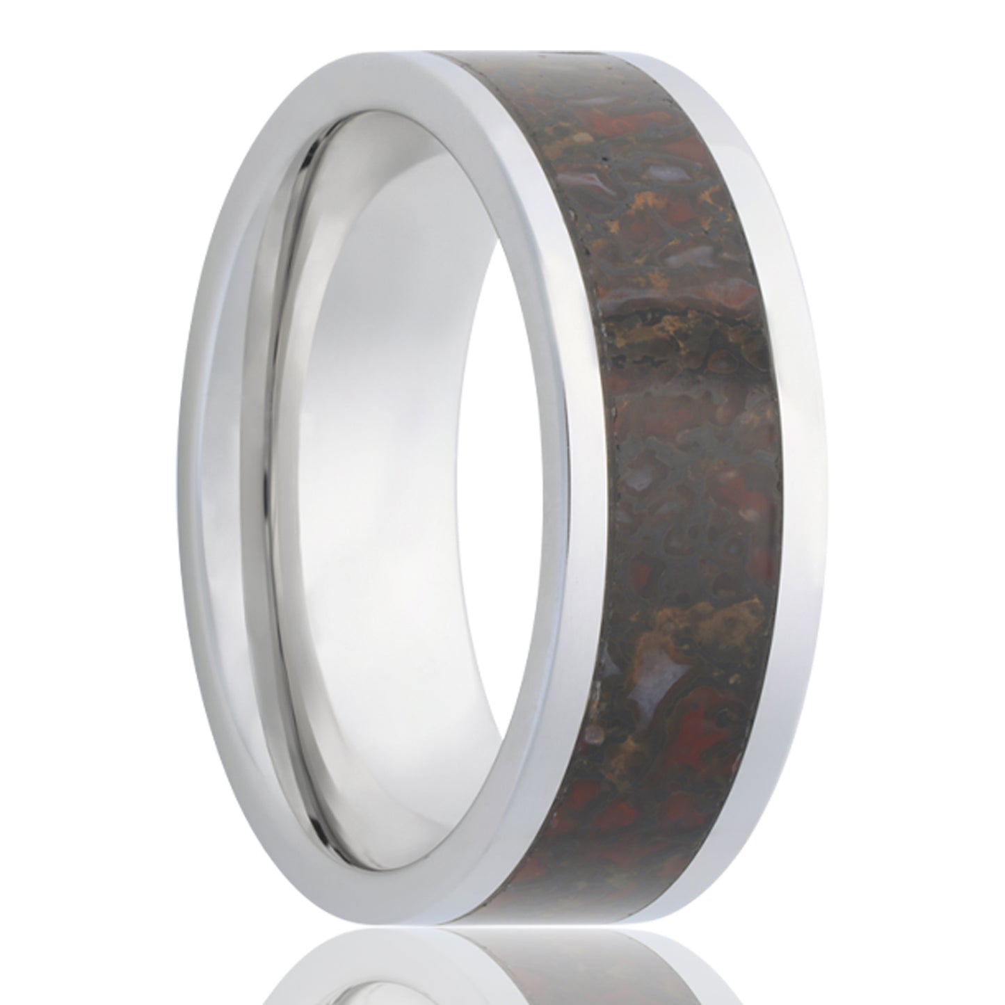 Cobalt Comfort Fit Polished Ring with Red Dinosaur Bone