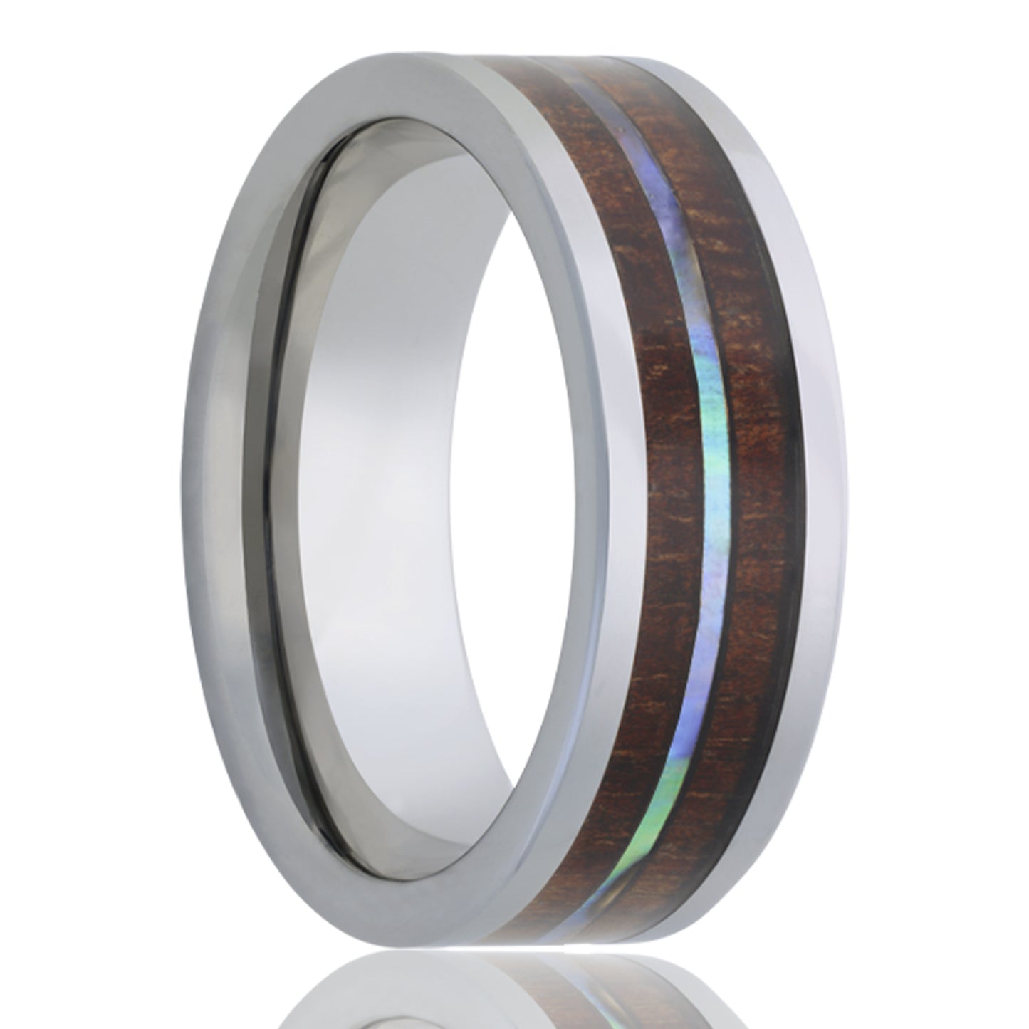 Cobalt Comfort Fit Polished Ring with Wood Inlay