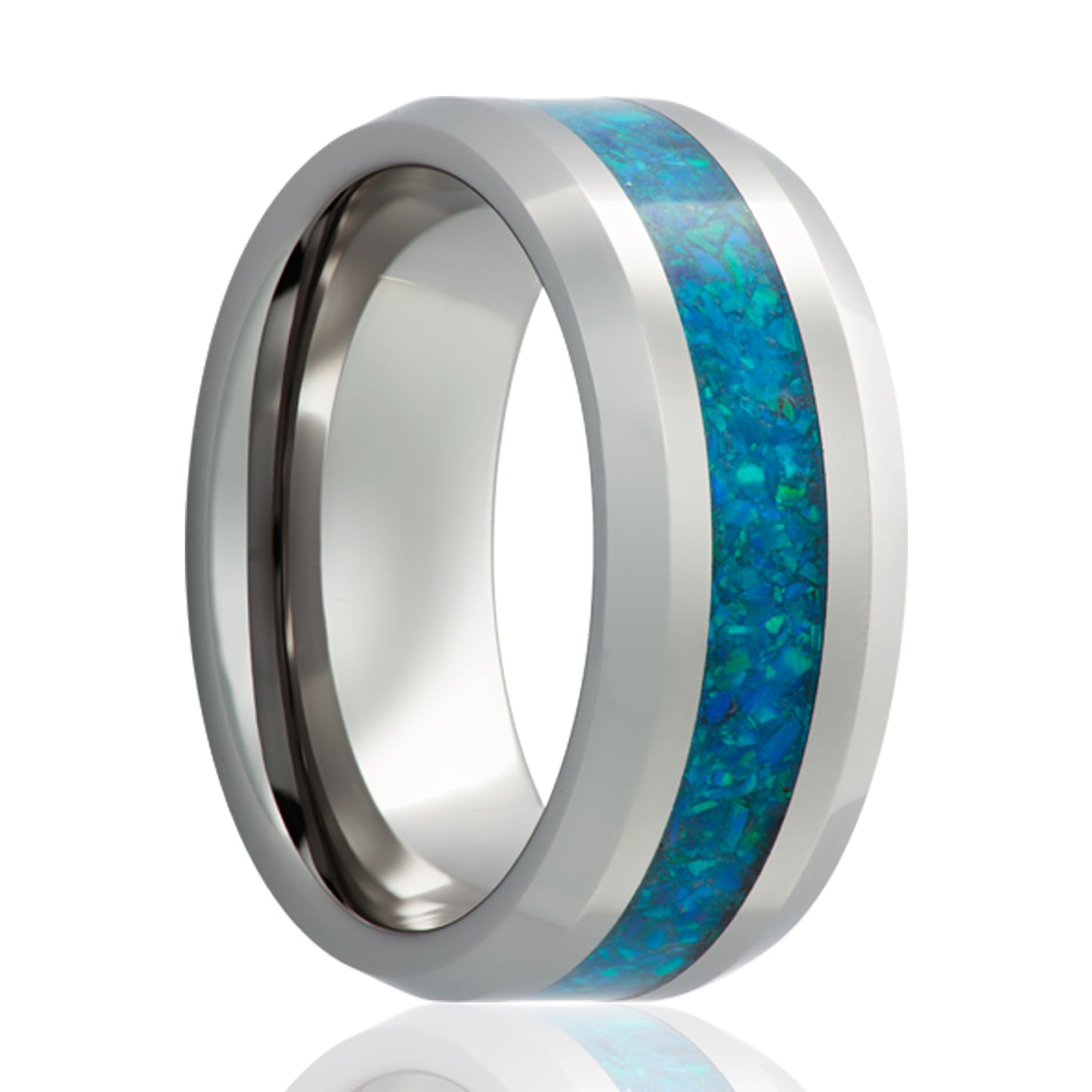 Cobalt Comfort Fit Ring with Opal Inlay