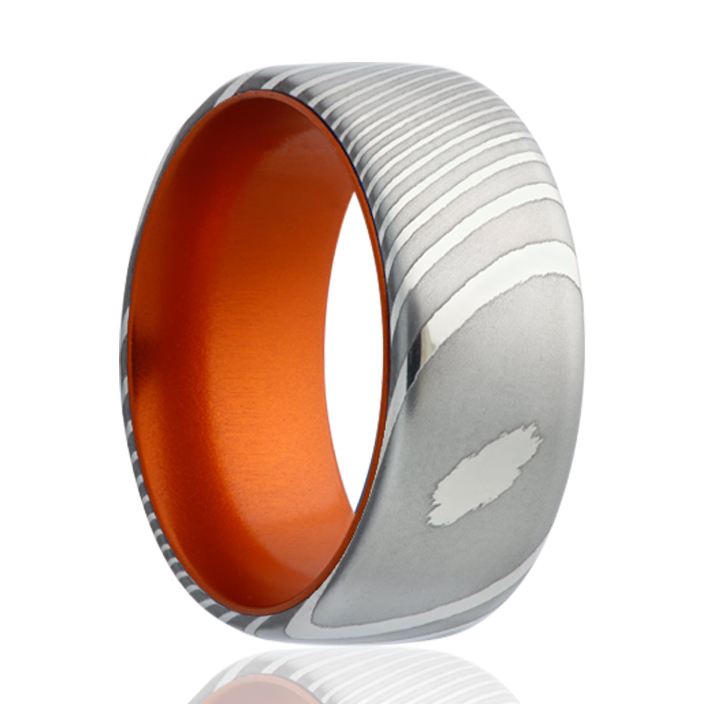 Damascus Comfort Fit Ring with Orange Sleeve