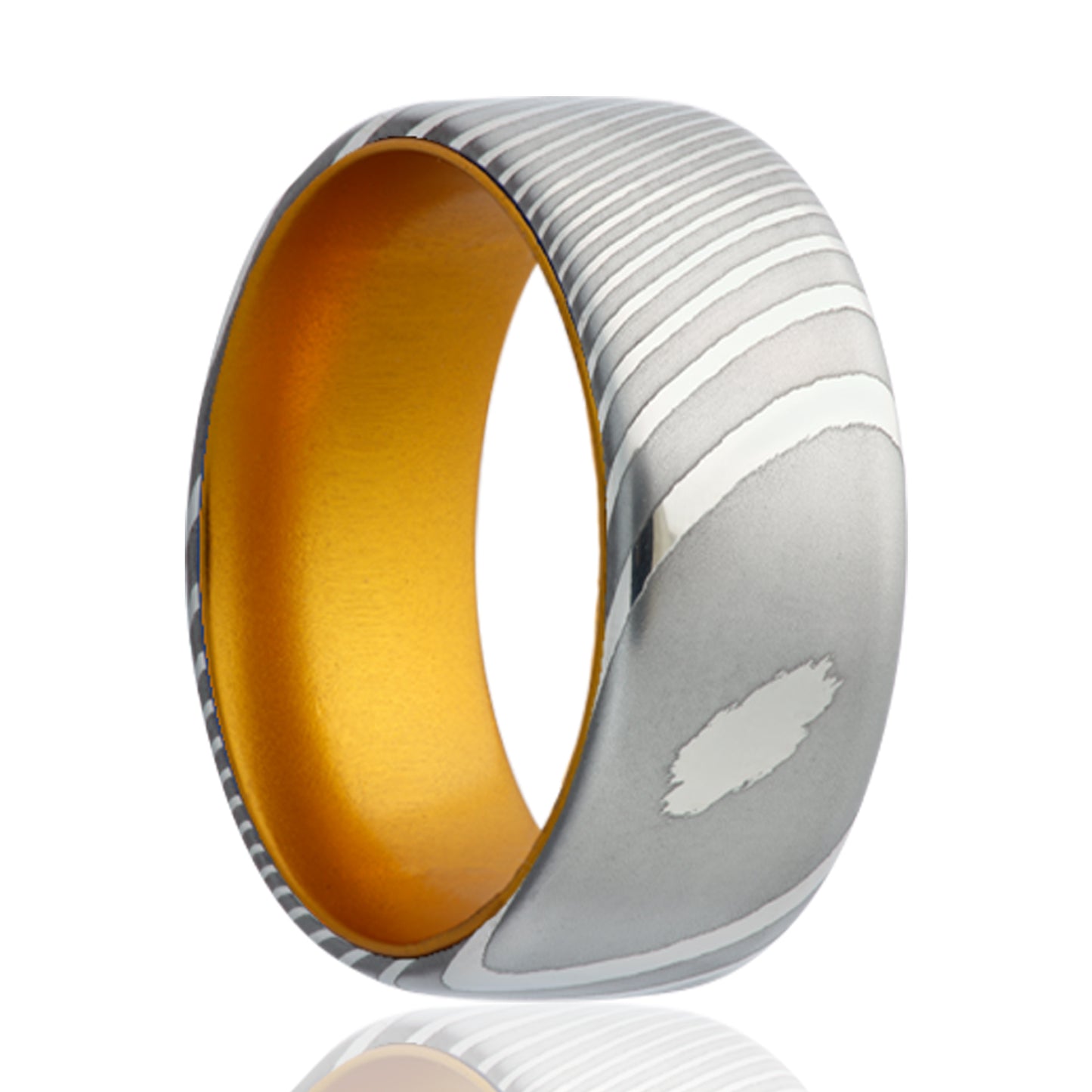 Damascus Comfort Fit Ring with Yellow Anodized Finish