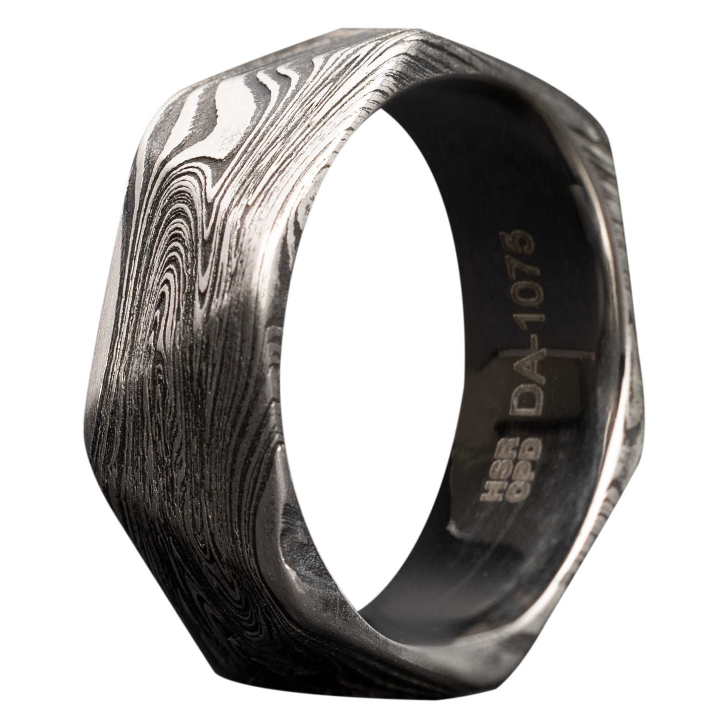 Damascus Stainless Steel Faceted Comfort Fit Ring