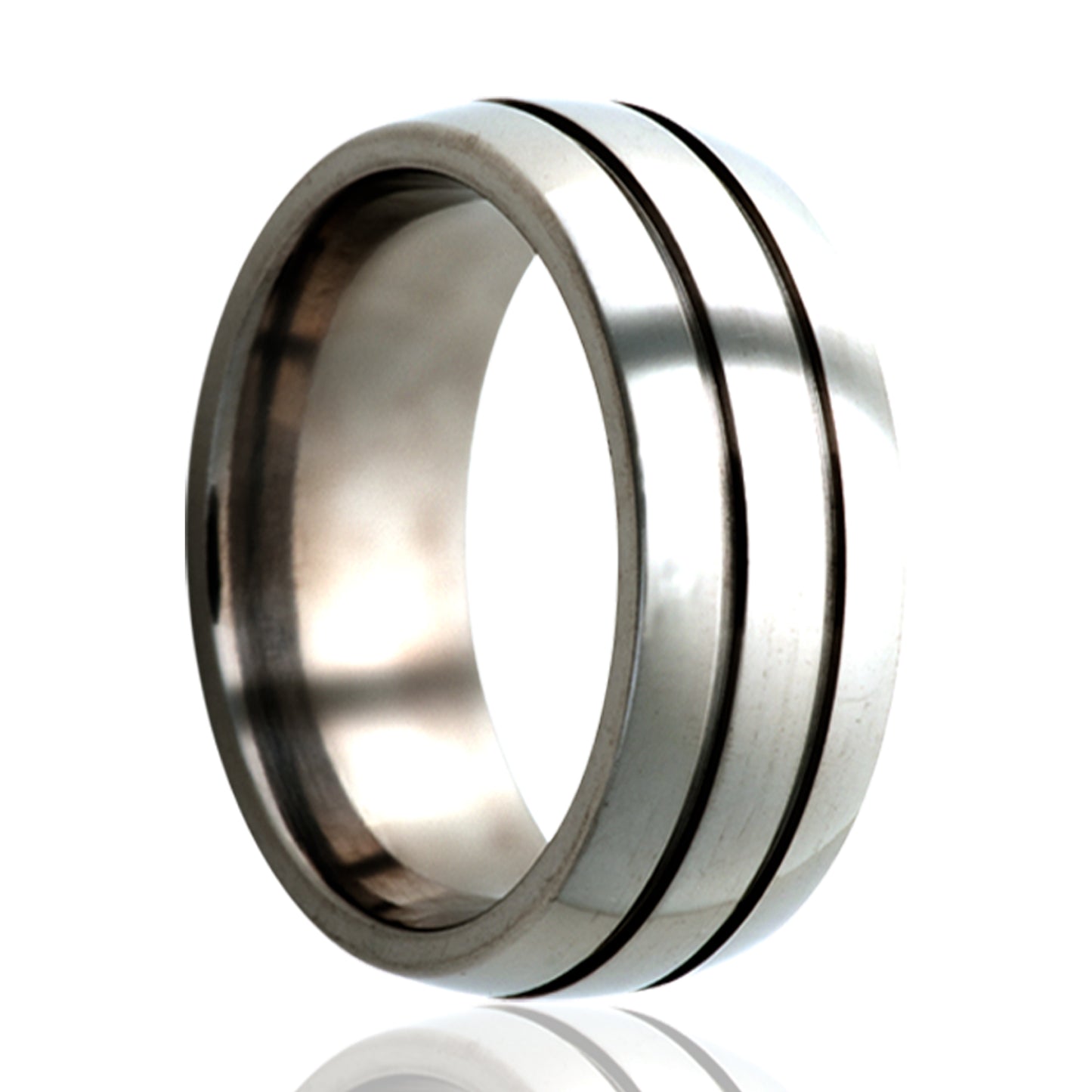 Titanium Dome Comfort Fit Polished Ring with Grooves