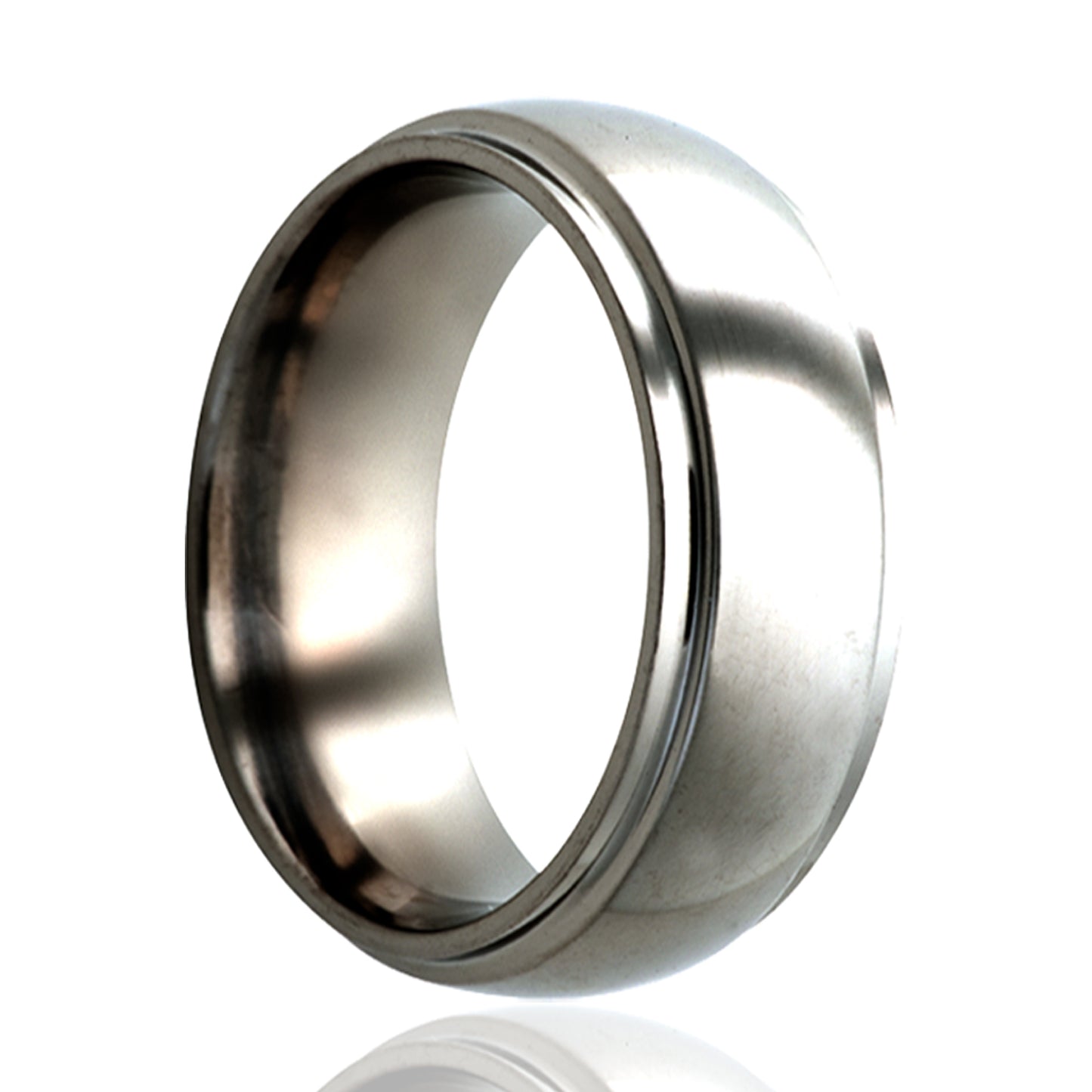 Titanium Dome Step Edge Polished Ring - Comfort Fit