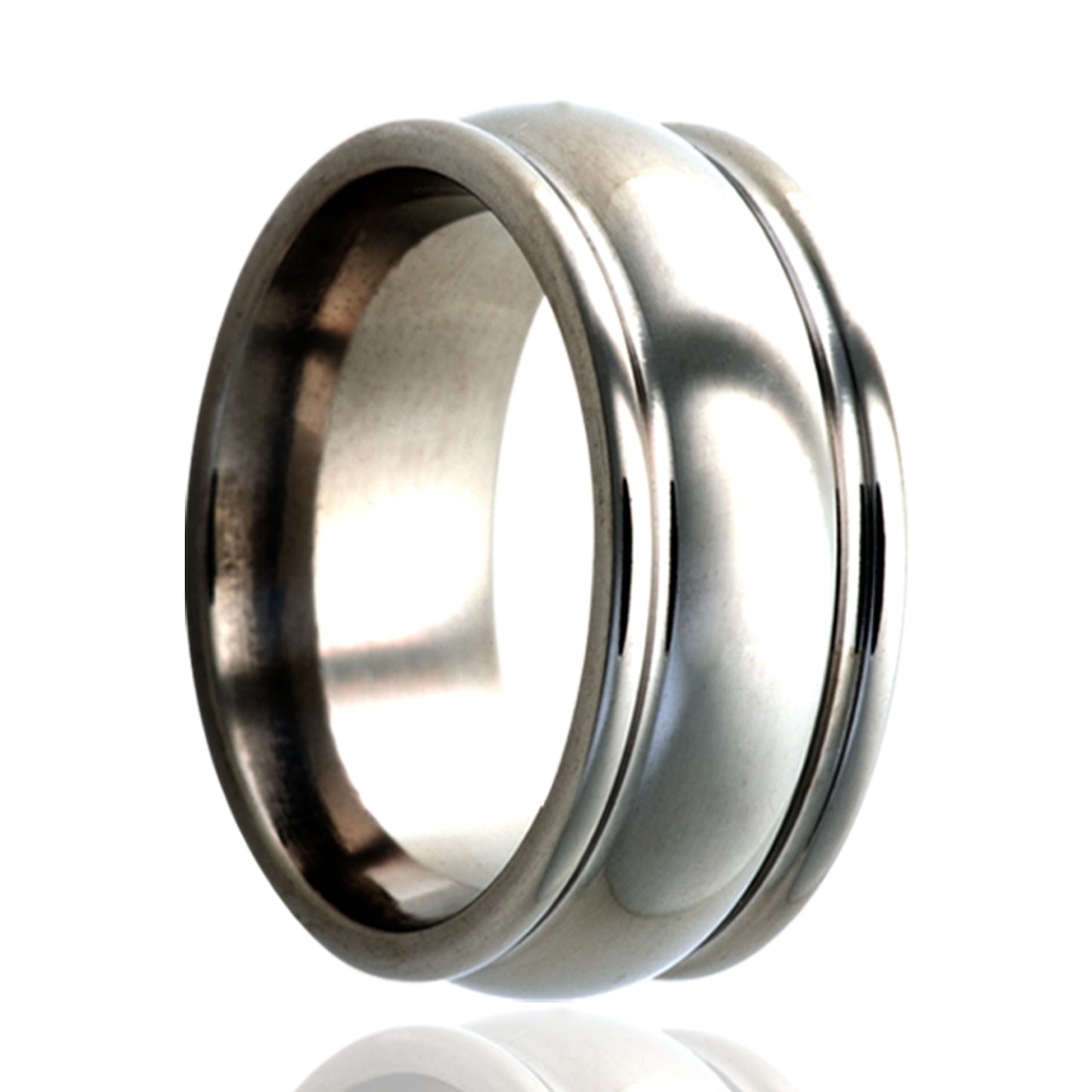 Titanium Comfort Fit Dome Grooved Ring - Polished