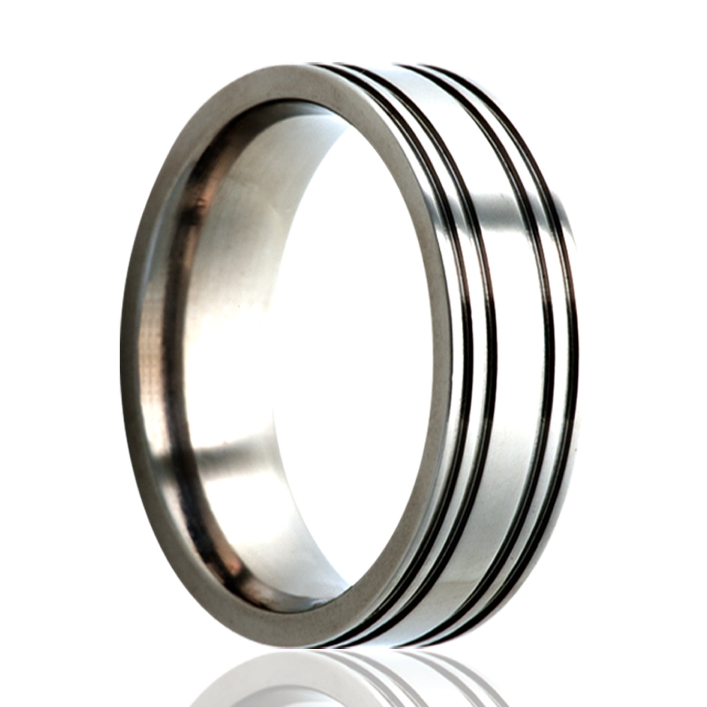 Titanium Comfort Fit Polished Ring with Grooves