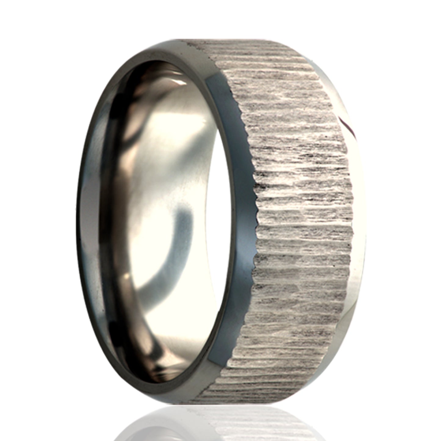 Titanium Treebark Comfort Fit Ring - Polished Edges