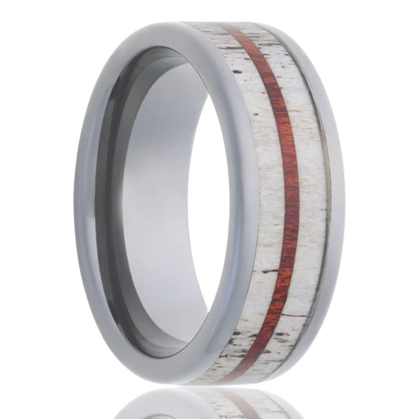 Tungsten Comfort Fit Polished Ring with Antler