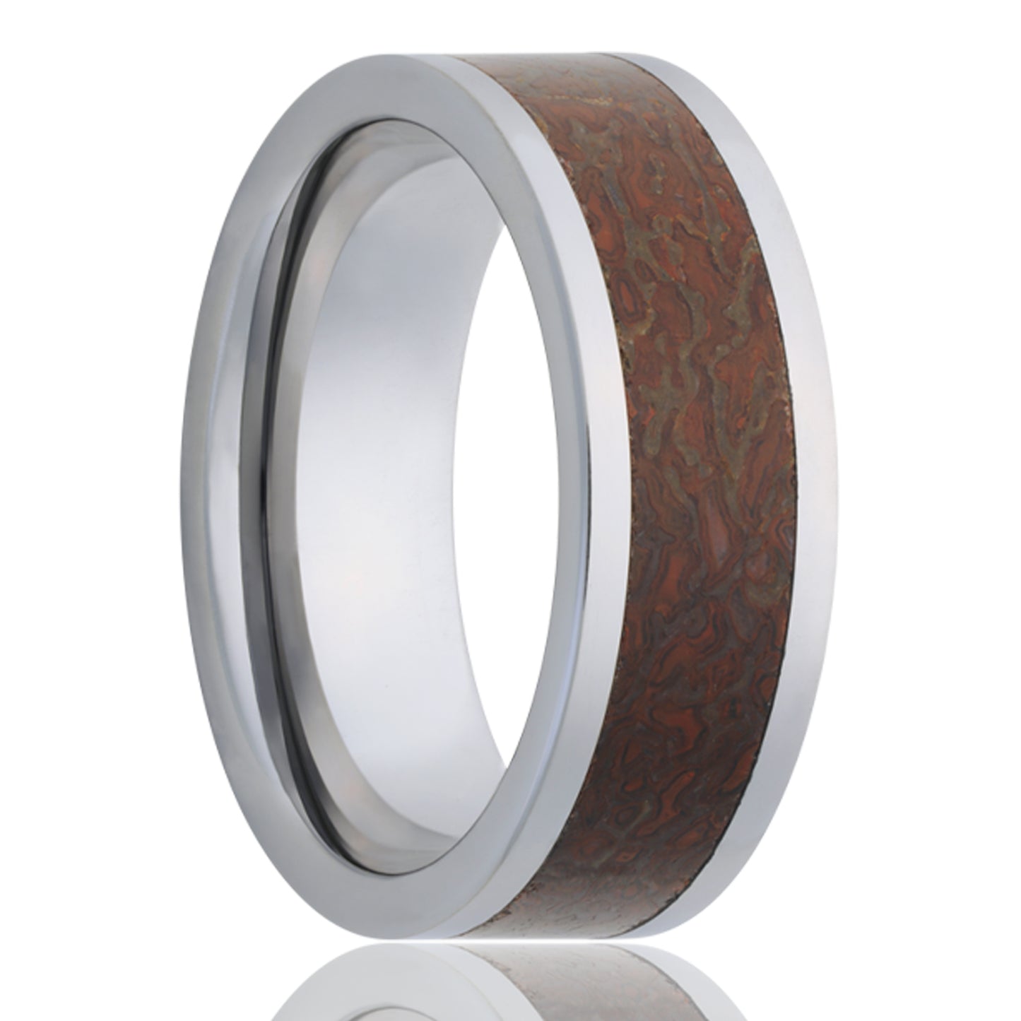 Tungsten Comfort Fit Polished Ring with Red Dinosaur Bone