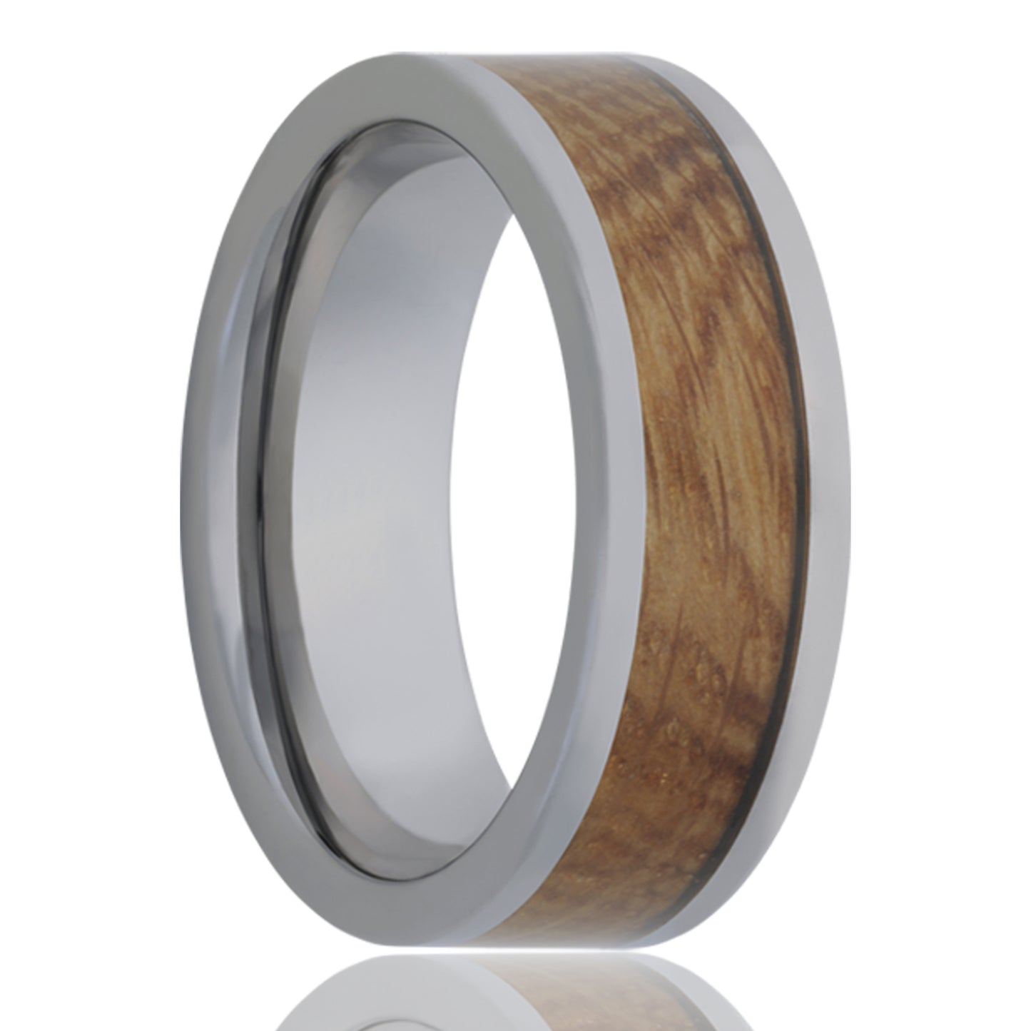 Tungsten Comfort Fit Polished Ring with Whiskey Barrel