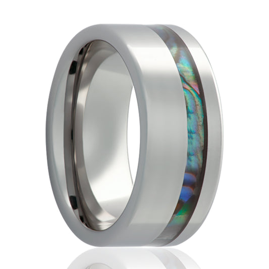 Tungsten Comfort Fit Polished Ring with Abalone