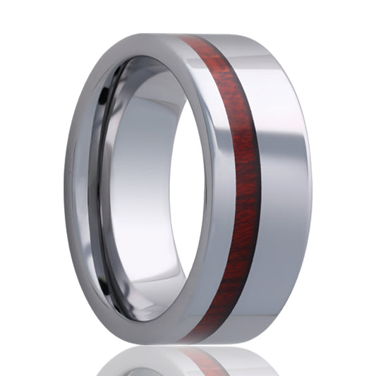Tungsten Comfort Fit Polished Ring with Blood Wood
