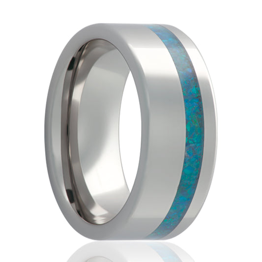 Tungsten Comfort Fit Polished Ring with Opal