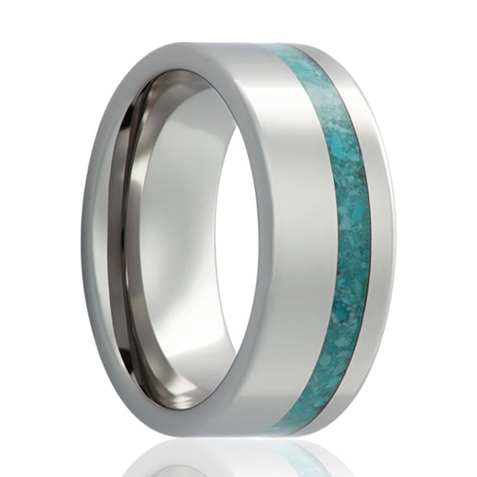 Tungsten Comfort Fit Polished Ring with Turquoise