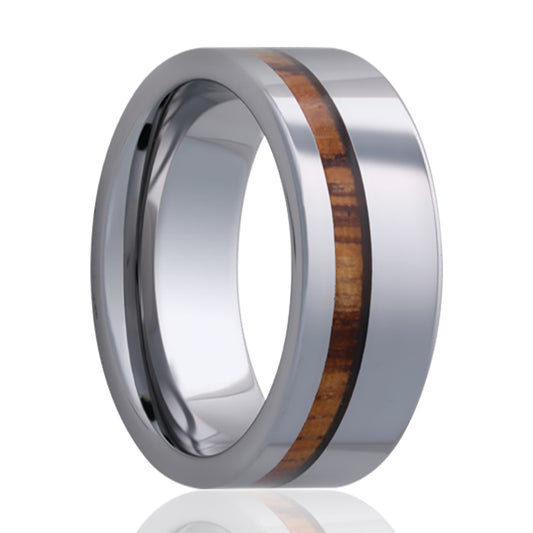 Tungsten Comfort Fit Polished Ring with Zebra Wood