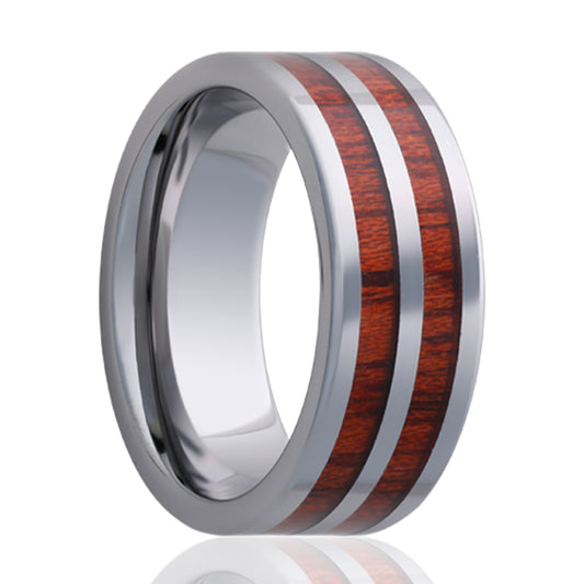 Tungsten Comfort Fit Polished Ring with Blood Wood