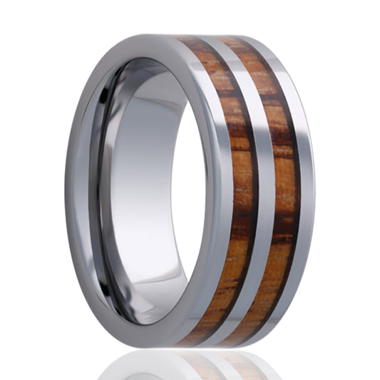 Tungsten Comfort Fit Polished Ring with Zebra Wood