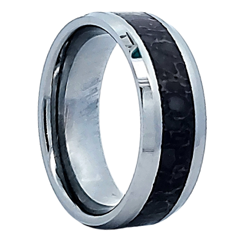 Tungsten Dinosaur Bone Inlay Ring - Polished Finish