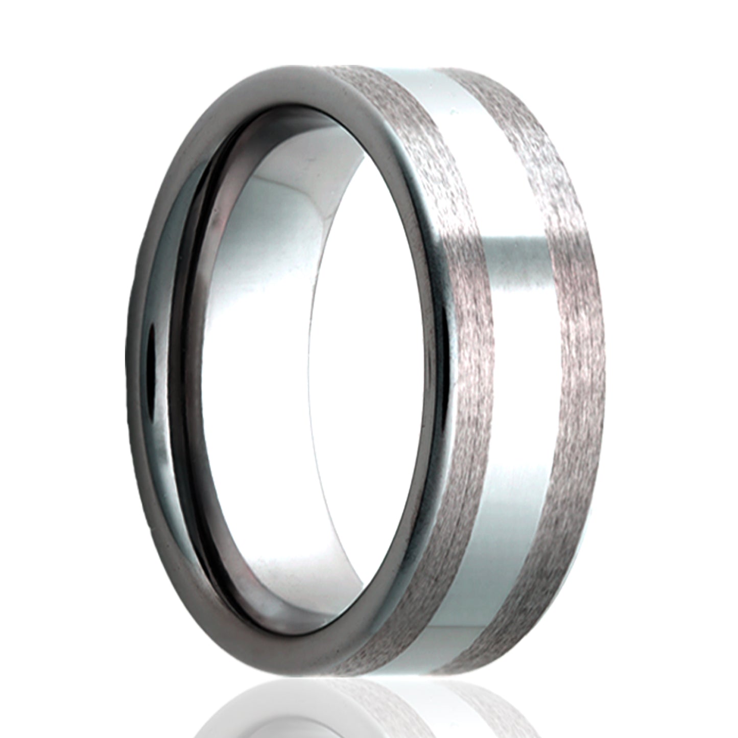 Tungsten Comfort Fit Satin Ring with Polished Stripe