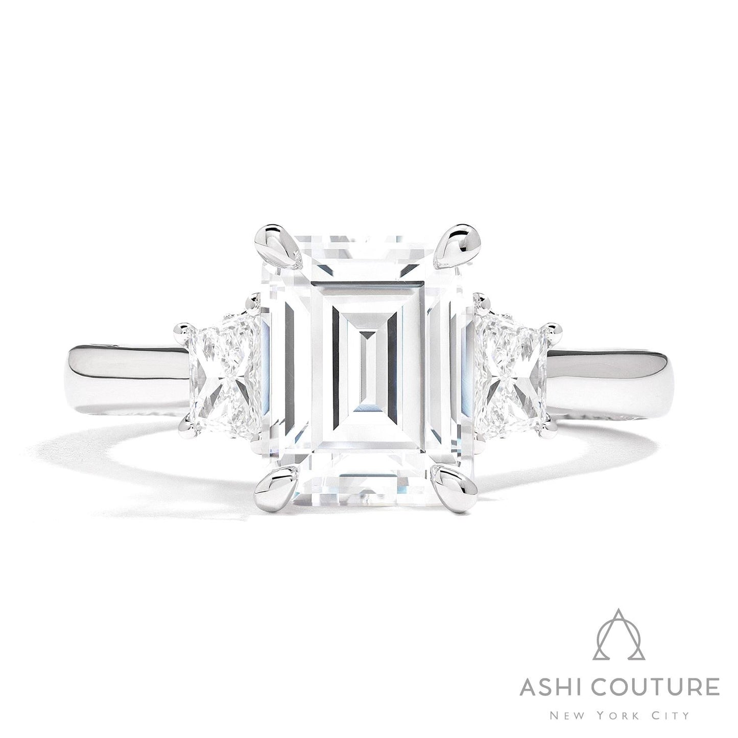Couture Three-Stone Semi-Mount Engagement Ring With Trap Side Diamonds