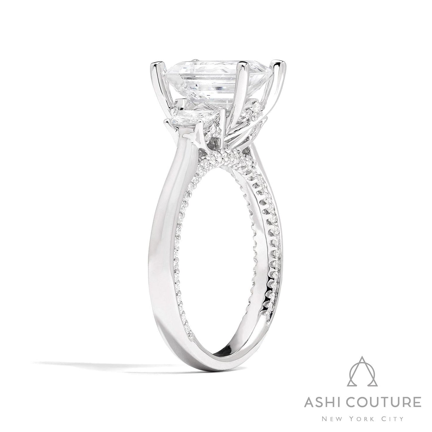 Couture Three-Stone Semi-Mount Engagement Ring With Trap Side Diamonds